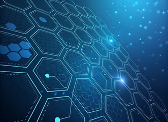 Abstract futuristic background with glowing blue hexagonal grid pattern design