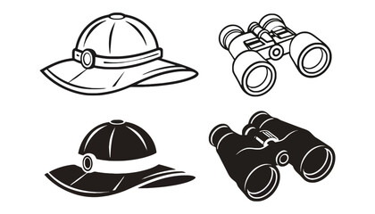Safari hat and binoculars vector illustration travel concept