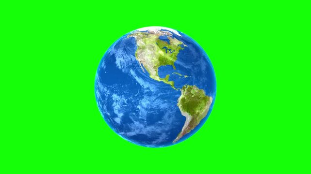 Realistic Rotating Planet Earth on Green Screen. Globe Animation in 4k