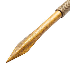 Obraz premium Close Up Of A Sharpened Wooden Spear Tip Bound With Rope Against A Transparent Background