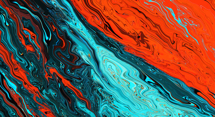 Bright orange blue aqua glitch background. Innovation technology concept. Art trippy digital screen. Backdrop. card. Virtual reality. Climate tech. Abstract liquid light wave. Chaos. Texture gradient.