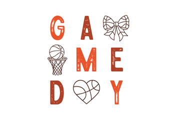 Game day text with basketball and bow for sports enthusiasts and team supporters Sublimation T Shirt Design
