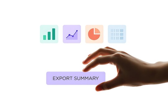 Export summary button with data graphs and a hand