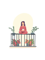 casual balcony routine with woman caring for plants and fresh air