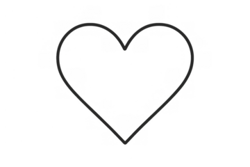 Heart outline icon drawing love symbol, black line art vector graphic on transparent background