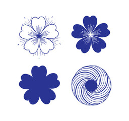 Abstract floral pattern illustration with pink hibiscus blossom and leaf elements