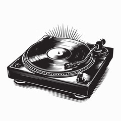 Vintage Record Player Turntable Silhouette Vector on white background