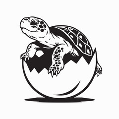 Newborn Turtle Breaking Out of Egg Vector Image on white background