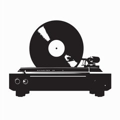 Classic Vinyl Record Player Silhouette Design on white background