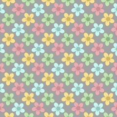 Seamless pattern with colorful flowers on grey background	