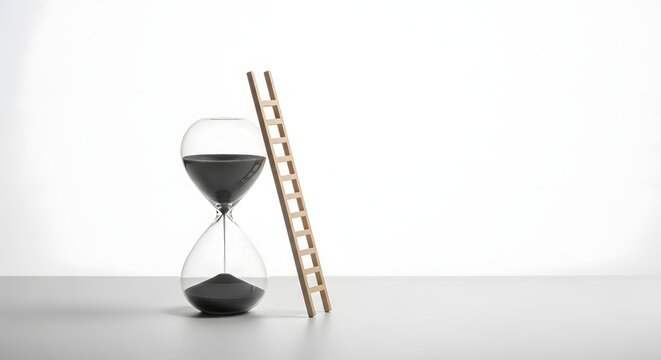 Antique hourglass symbol on a white background showing the concept of passing time and a business deadline countdown