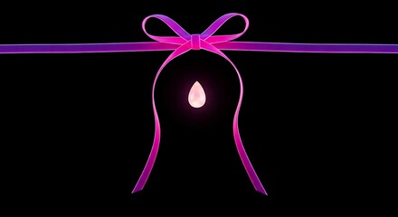 Elegant pink ribbon with bow and light drop on black background