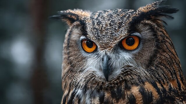 Close-up portrait of a wild owl in natural lighting and clean background