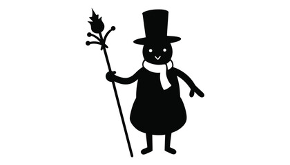Silhouette of snowman with top hat and scarf vector graphic