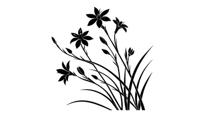 Black and white floral design with lily flowers and buds art