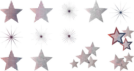 Obraz premium Assorted star and radial burst graphics with halftone patterns