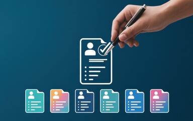 Human resources manager selecting the ideal candidate profile from a lineup of job applicants' resumes