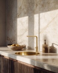Elegant Marble Bathroom Design with Gold Faucet and Natural Light
