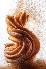churros flying with cinnamon sugar dust, isolated on white background