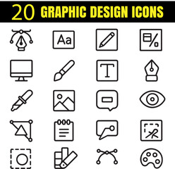 Graphic Design Set Outline Icons Vector Collection