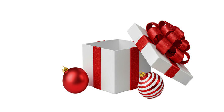 open gift box with red ribbon isolated on white - Powered by Adobe