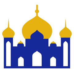 Stylized blue and gold mosque silhouette
