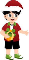 Cartoon Boy with Christmas Gift Illustration