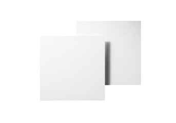 Two blank white square canvases leaning against each other, isolated on transparent background