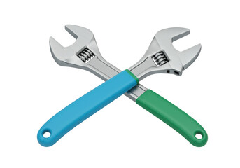 Isolated Adjustable Wrenches Crossed with Blue and Green Handles for Mechanical Tasks