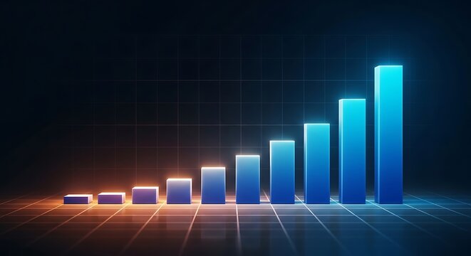 Abstract financial bar chart with increasing columns representing strategic business growth and successful market performance