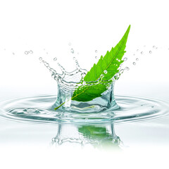 Neem leaf water splash with clean white background , ai generatedimage .