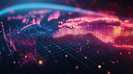 Abstract hologram world map with glowing data points