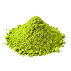 Pile of Green neem leaf powder isolated on white background , ai generated image.