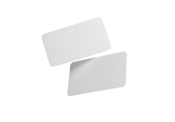 Two blank white rectangular cards overlapping, isolated on transparent background