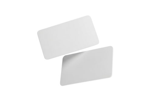 Two blank white rectangular cards overlapping, isolated on transparent background