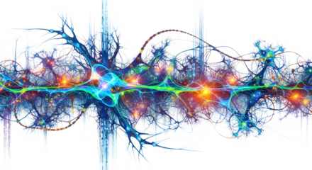 Abstract neural network illustration with glowing connections, perfect for science, technology, and innovative concepts in vibrant color palettes