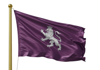 Isolated flag of Le&oacute;n, Spain, a historical pennon with lion rampant, on a flagpole waving