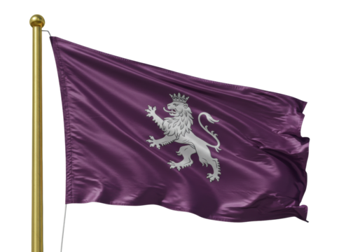 Isolated flag of León, Spain, a historical pennon with lion rampant, on a flagpole waving