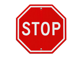Isolated red stop sign for traffic safety and driver awareness on streets and roads