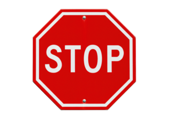 Isolated red stop sign for traffic safety and driver awareness on streets and roads