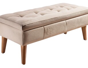 Fototapeta premium Bench with wooden legs and light beige upholstery on a white background