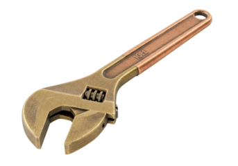Isolated antique bronze adjustable wrench, a versatile tool for mechanical repair works