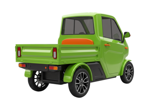 Isolated green electric pickup truck on a seamless backdrop showing futuristic transportation