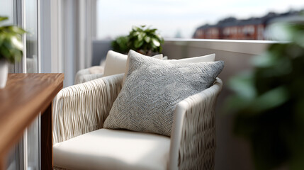 Obraz premium Newly renovated balcony with outdoor furniture.