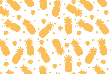 Tropical Pineapple Pattern With Floral Accents On white Background Seamless Design