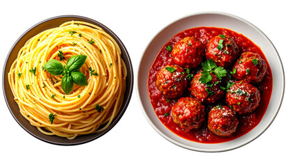 2. Italian Pasta Variations Featuring Spaghetti Nest and Meatballs isolated on transparent background