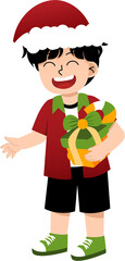 Illustration of Boy with Christmas Gift