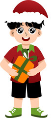 Illustration of Child Holding Christmas Gift