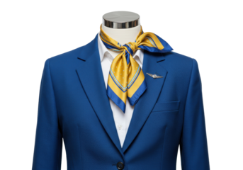 Isolated stewardess uniform costume with necktie and emblem for airline service, uniform style