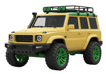 Isolated off-road vehicle stands ready, a unique yellow all-terrain car for exploration and adventure